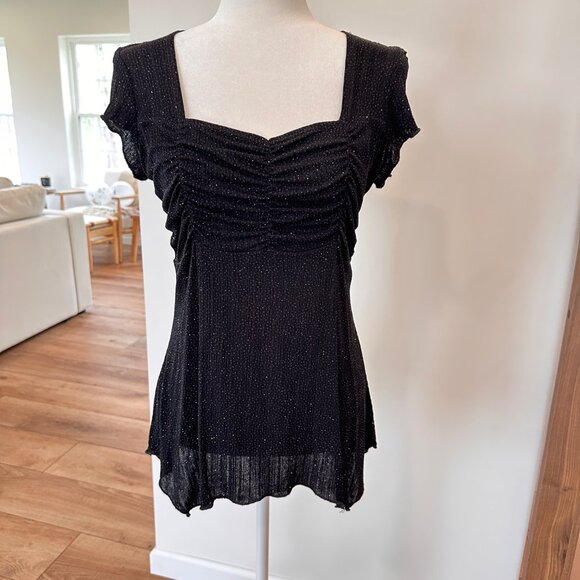 Onyx Nite | Medium Black Glitter Square Neck Top Fairy Witchy Feminine Club - Picture 2 of 11